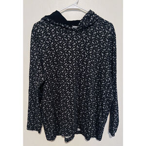 Lands End Hoodie Top Womens 1X Black White Paisley Casual Pullover Shirt